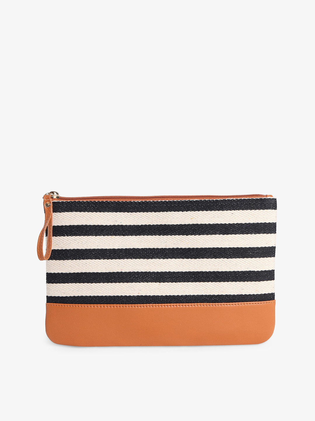 

THE MESSY CORNER Women Striped Pouch, Tan