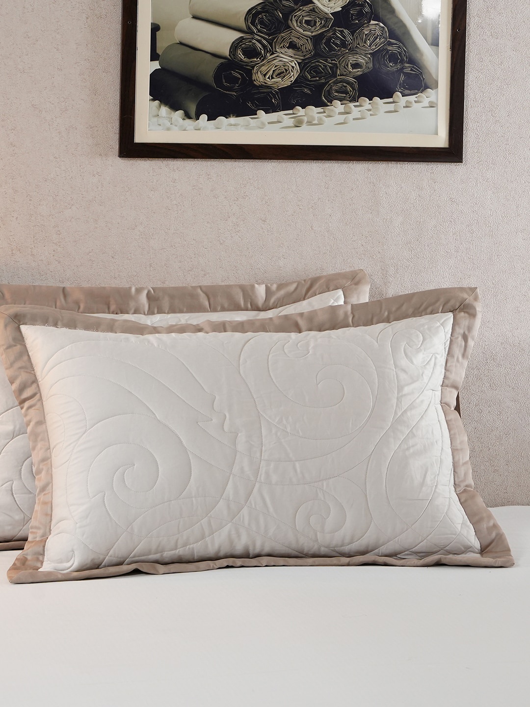 

MASPAR Tranquil Essence Cambric Lawn 2 Pieces Beige 145 GSM Cotton Quilted Pillow Sham