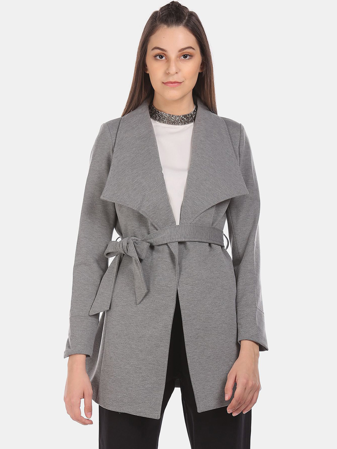 

U.S. Polo Assn. Women Shawl Collar Belted Heathered Trench Coat, Grey