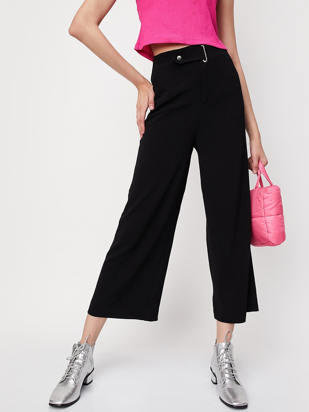 

max Women Mid Rise Parallel Trousers, Black