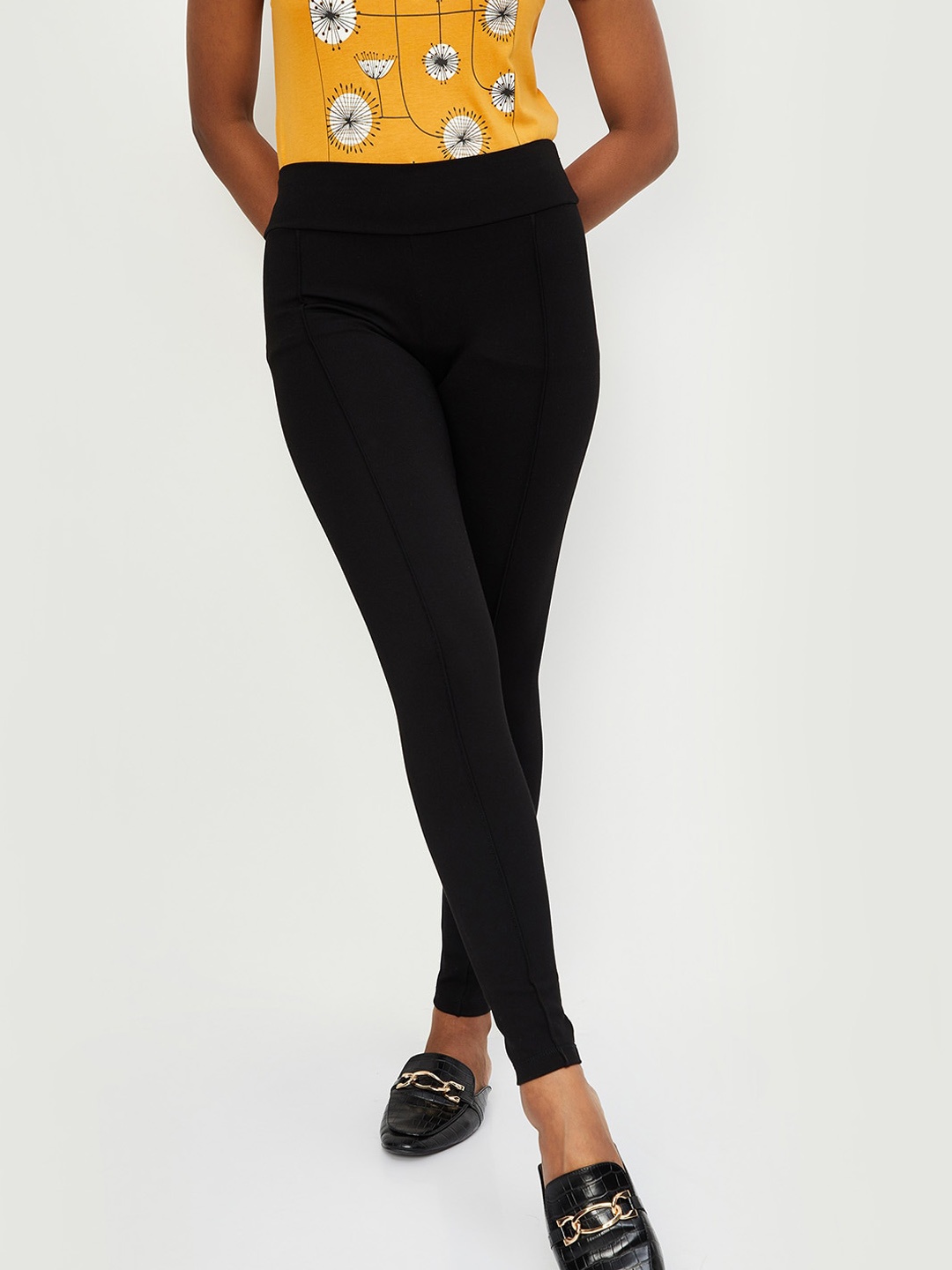 

max Women Mid Rise Cotton Trousers, Black