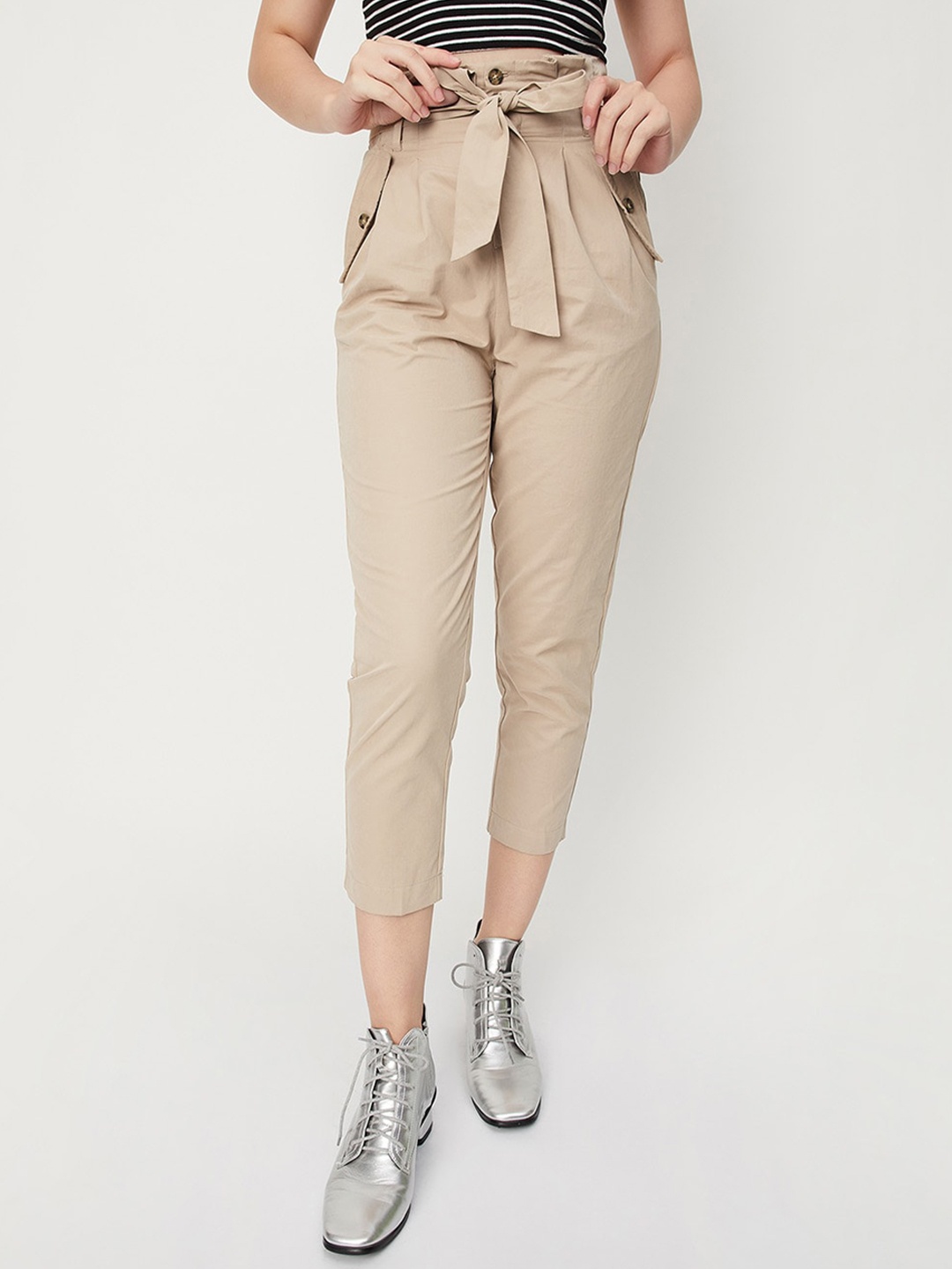 

max Women Mid Rise Peg Trousers, Beige