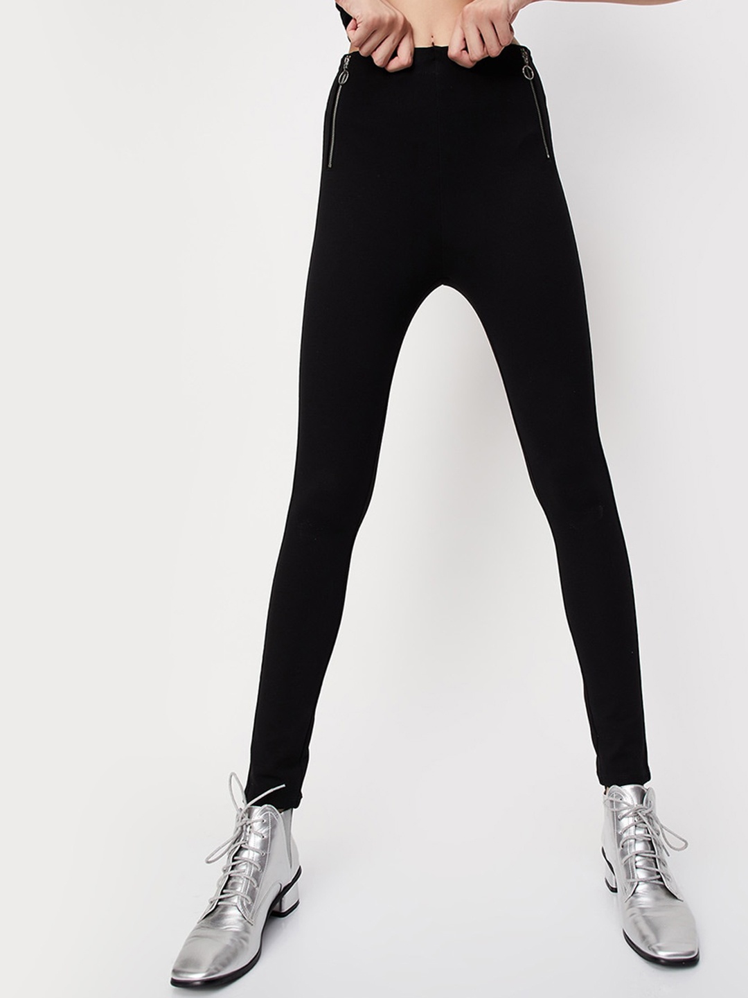 

max Women Mid Rise Trousers, Black