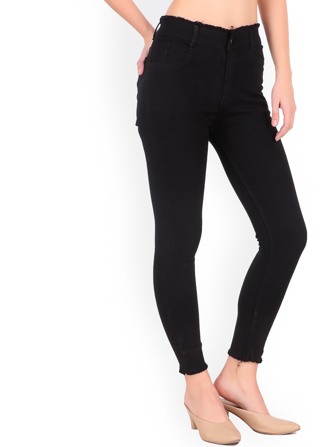 

KASHIAN Women Mid-Rise Skinny Fit Low Distress Stretchable Jeans, Black