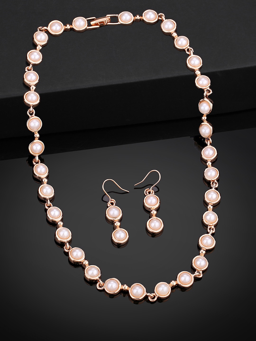 

Estele Rose Gold Plated Lovely Necklace Set with Pearl for Women