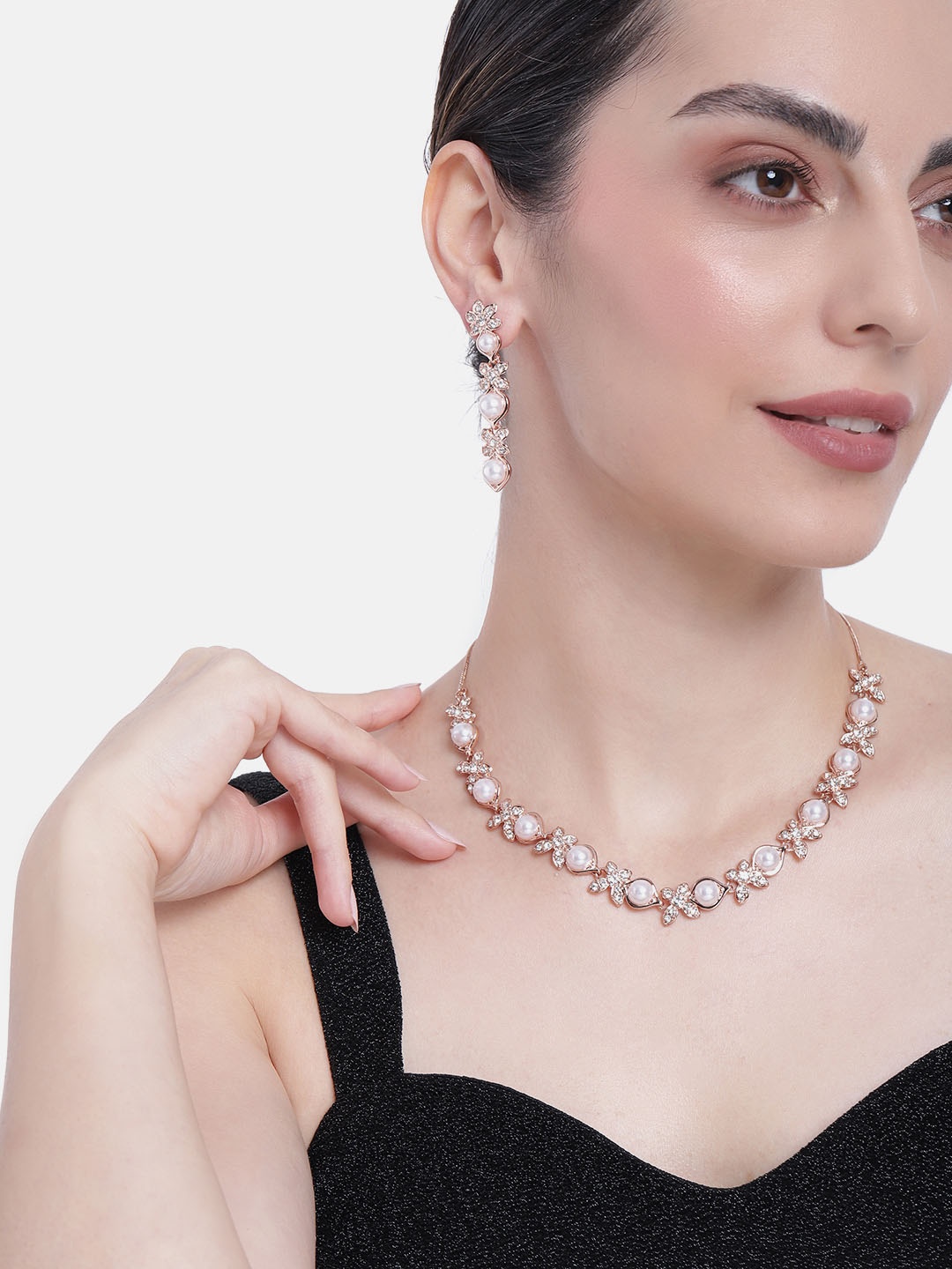 

Estele Rhodium Plated CZ Pear and Marquise Necklace Set, White