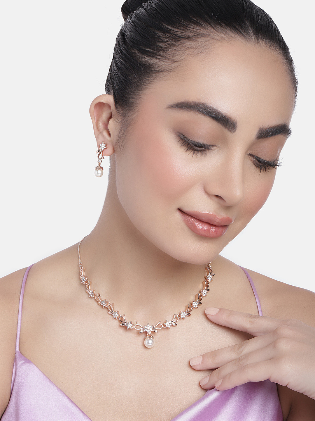 

Estele Rose Gold Plated Elegant Blossom Designer Jewellery Set
