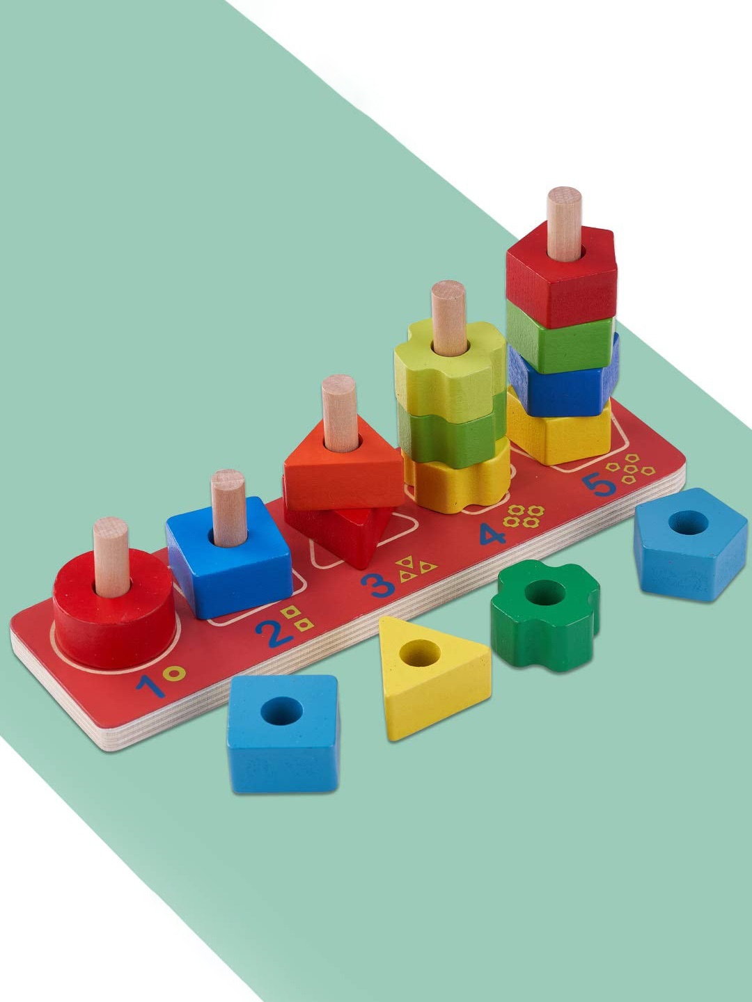 

BAYBEE 3 in 1 Wooden Shape & Colour Sorting Toy, Red