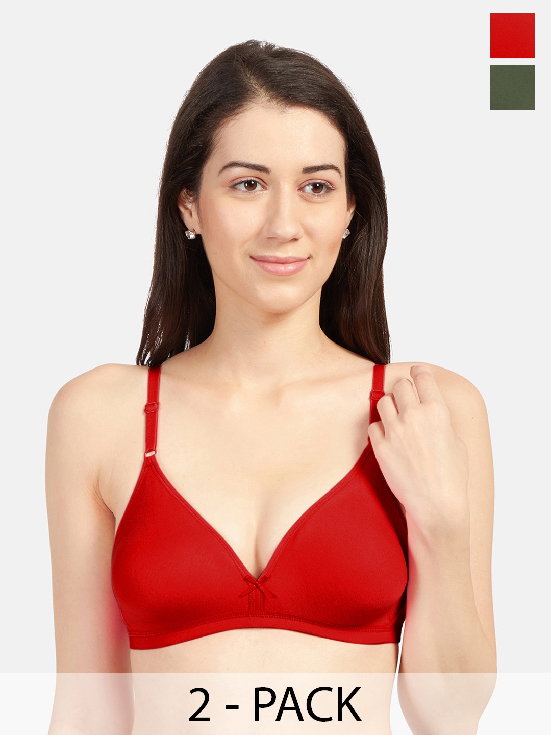 

Sonari Pack Of 2 Medium Coverage Non Padded Everyday Bra- All Day Comfort, Red