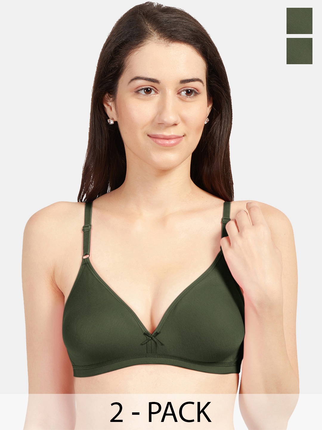 

Sonari Pack Of 2 Medium Coverage Non Padded Everyday Bra with All Day Comfort, Olive