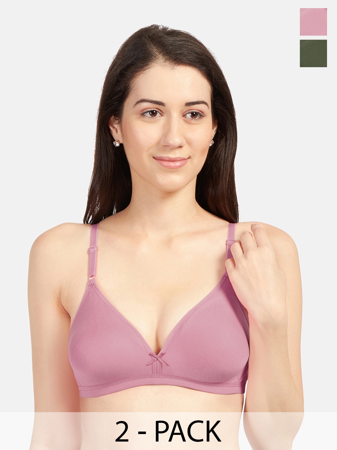 

Sonari Pack Of 2 Medium Coverage Non Padded Everyday Bra- All Day Comfort, Pink