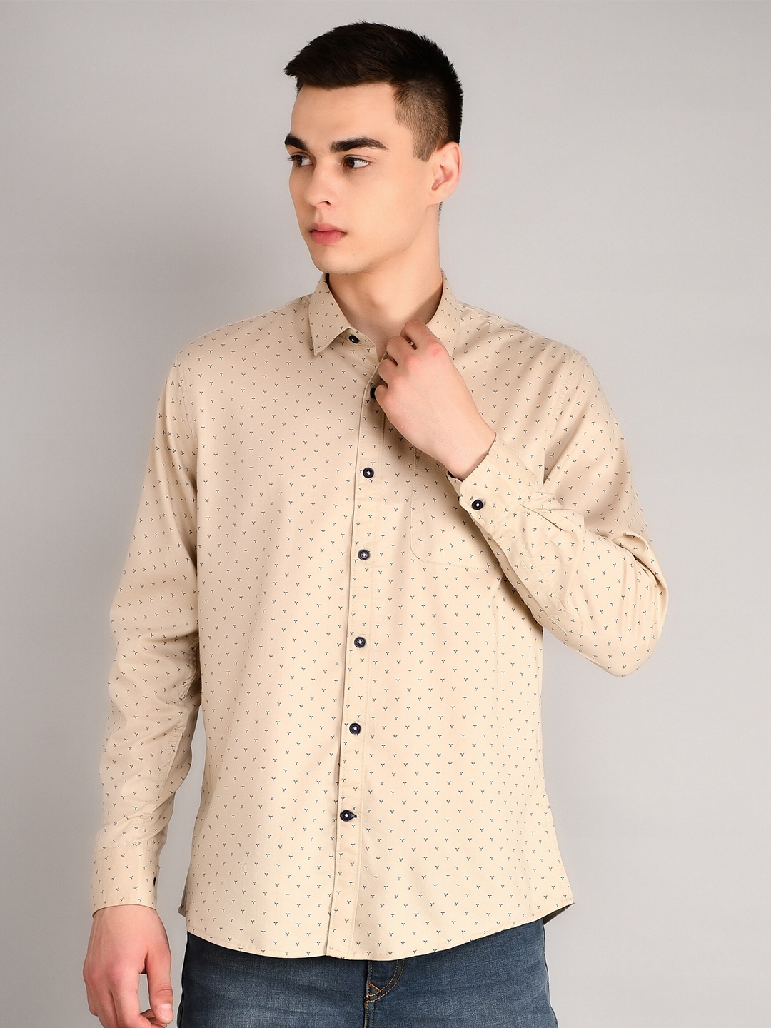 

TIM PARIS Standard Micro Ditsy Printed Pure Cotton Casual Shirt, Cream