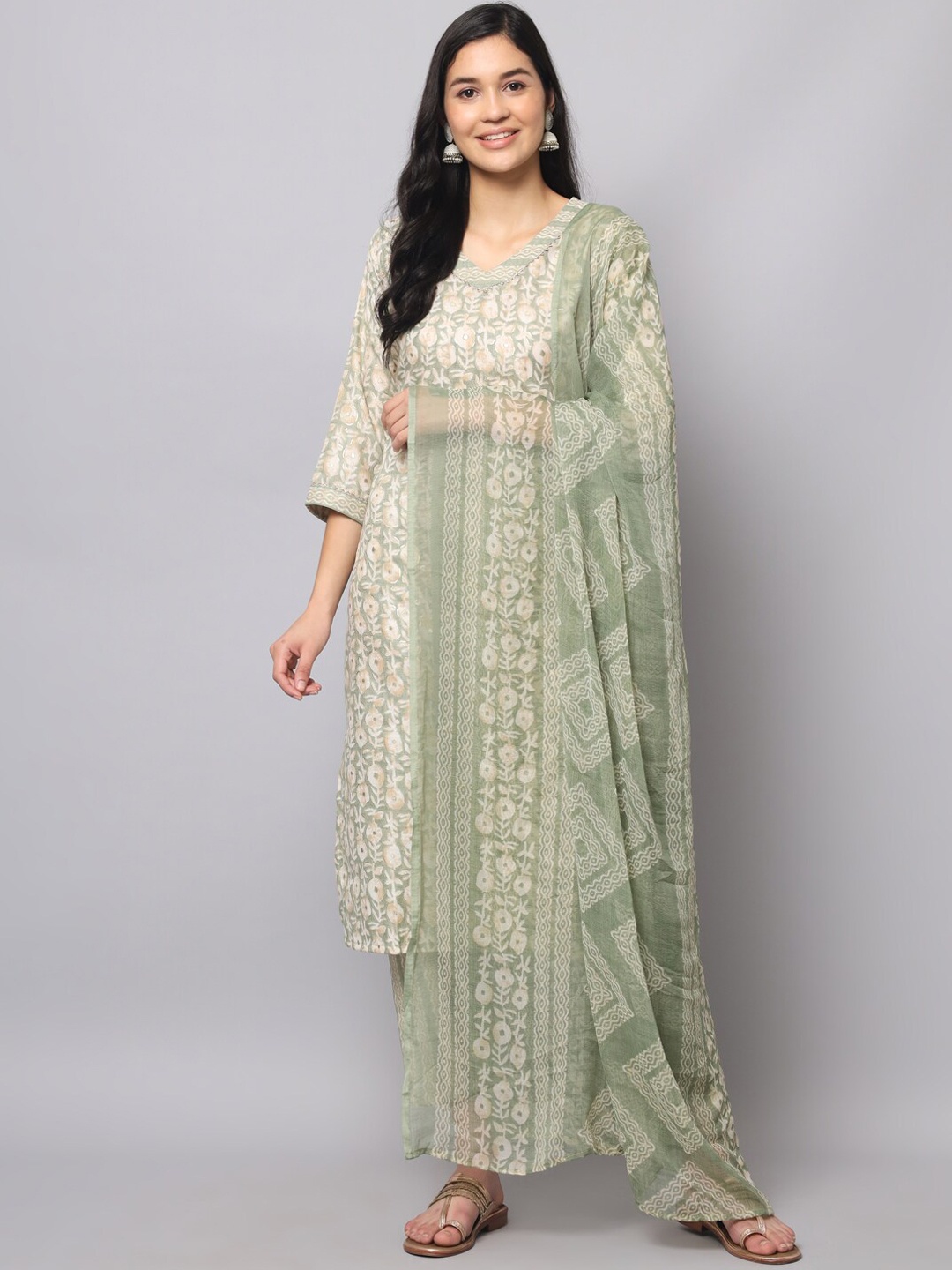 

KALINI Women Ethnic Motifs Print Kurta with Trousers & With Dupatta, Green