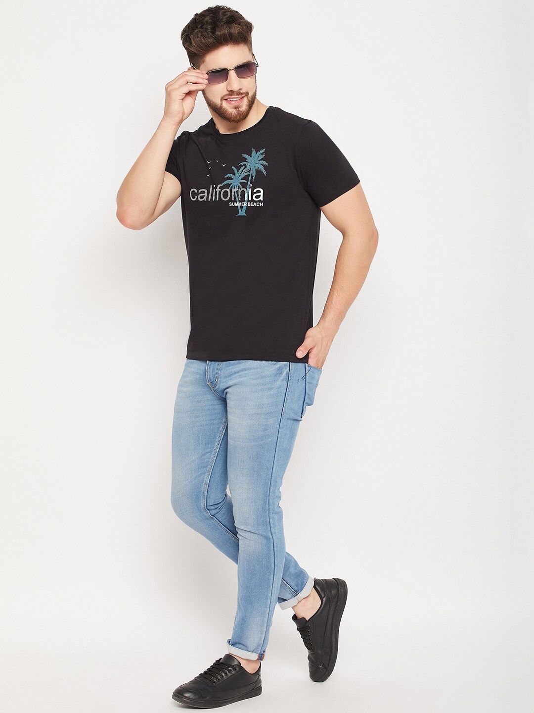 Mast & Harbour Black Typography Printed Pure Cotton T-shirt