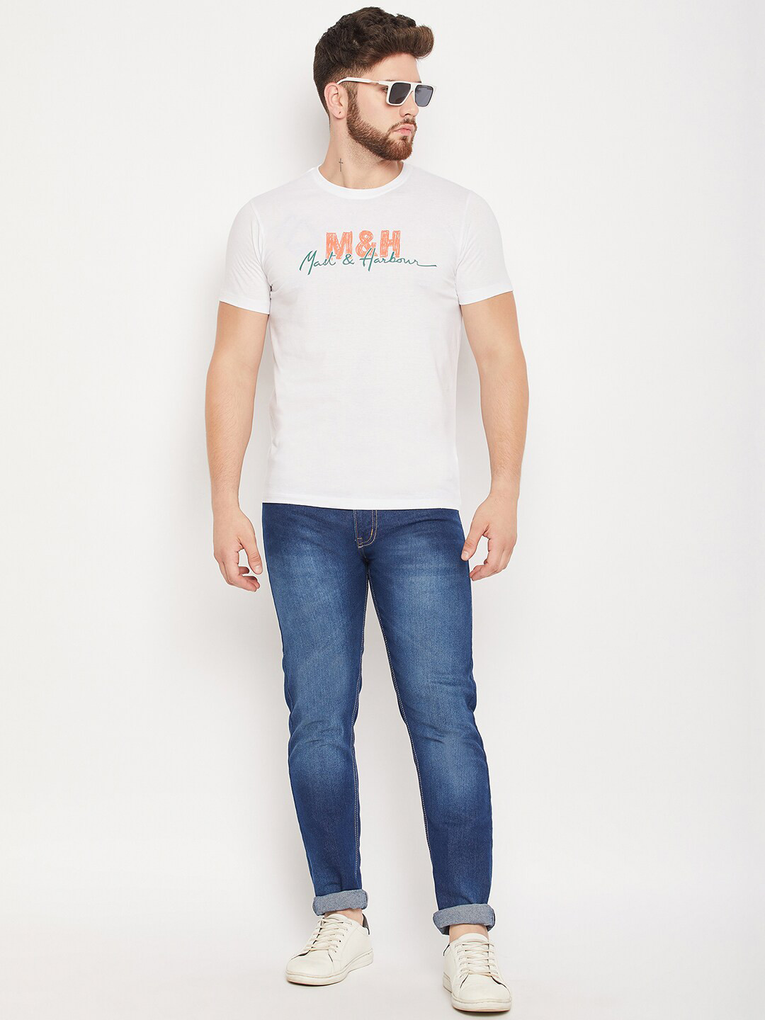 

Mast & Harbour White Typography Printed Pure Cotton T-shirt