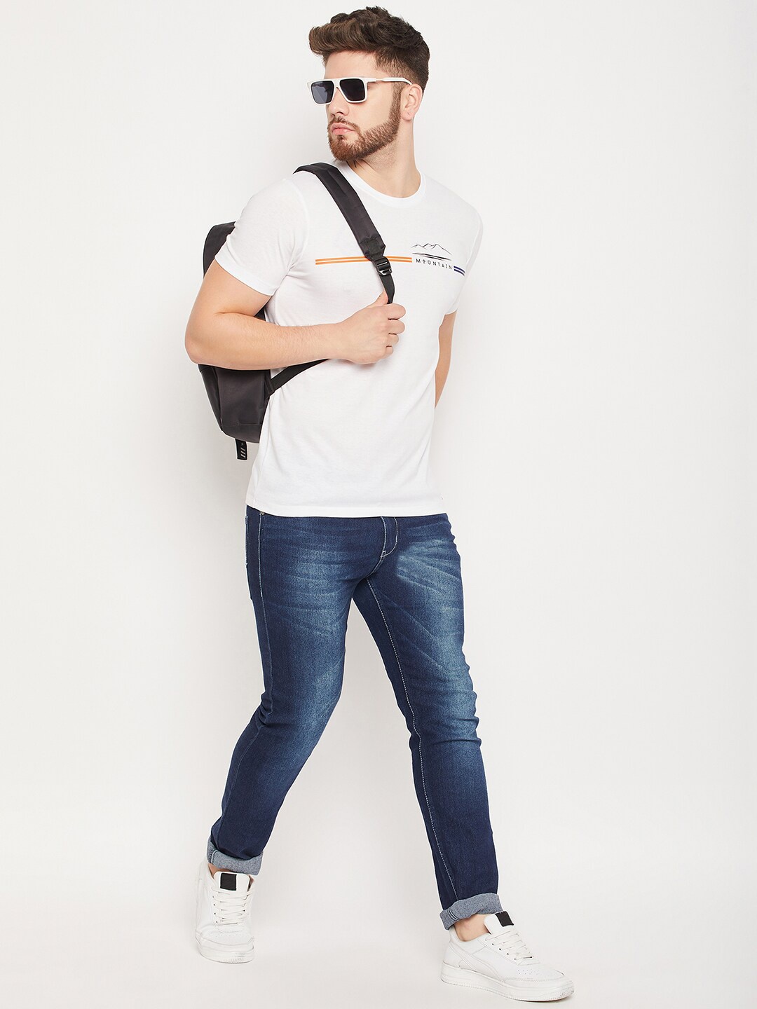

Mast & Harbour White Round Neck Pure Cotton T-shirt