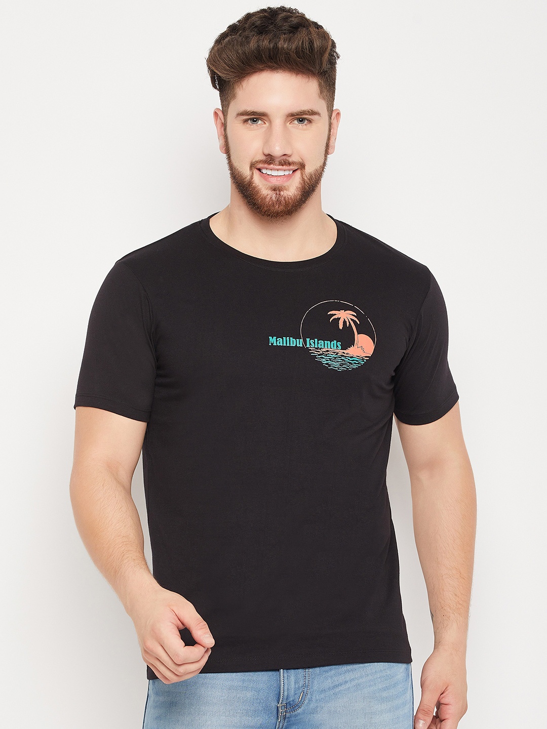 

Mast & Harbour Black Typography Printed Pure Cotton T-shirt