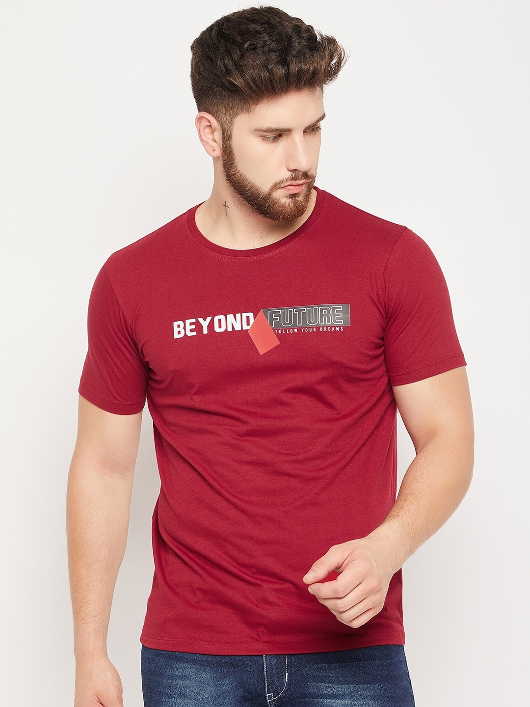 

Mast & Harbour Typography Printed Pure Cotton T-shirt, Red