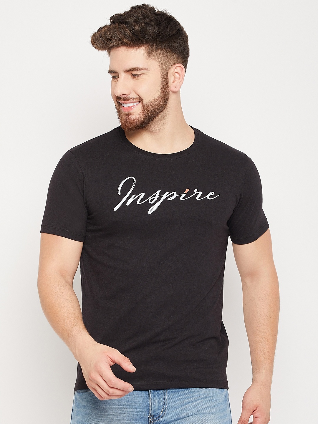 

Mast & Harbour Black Typography Printed Pure Cotton T-shirt