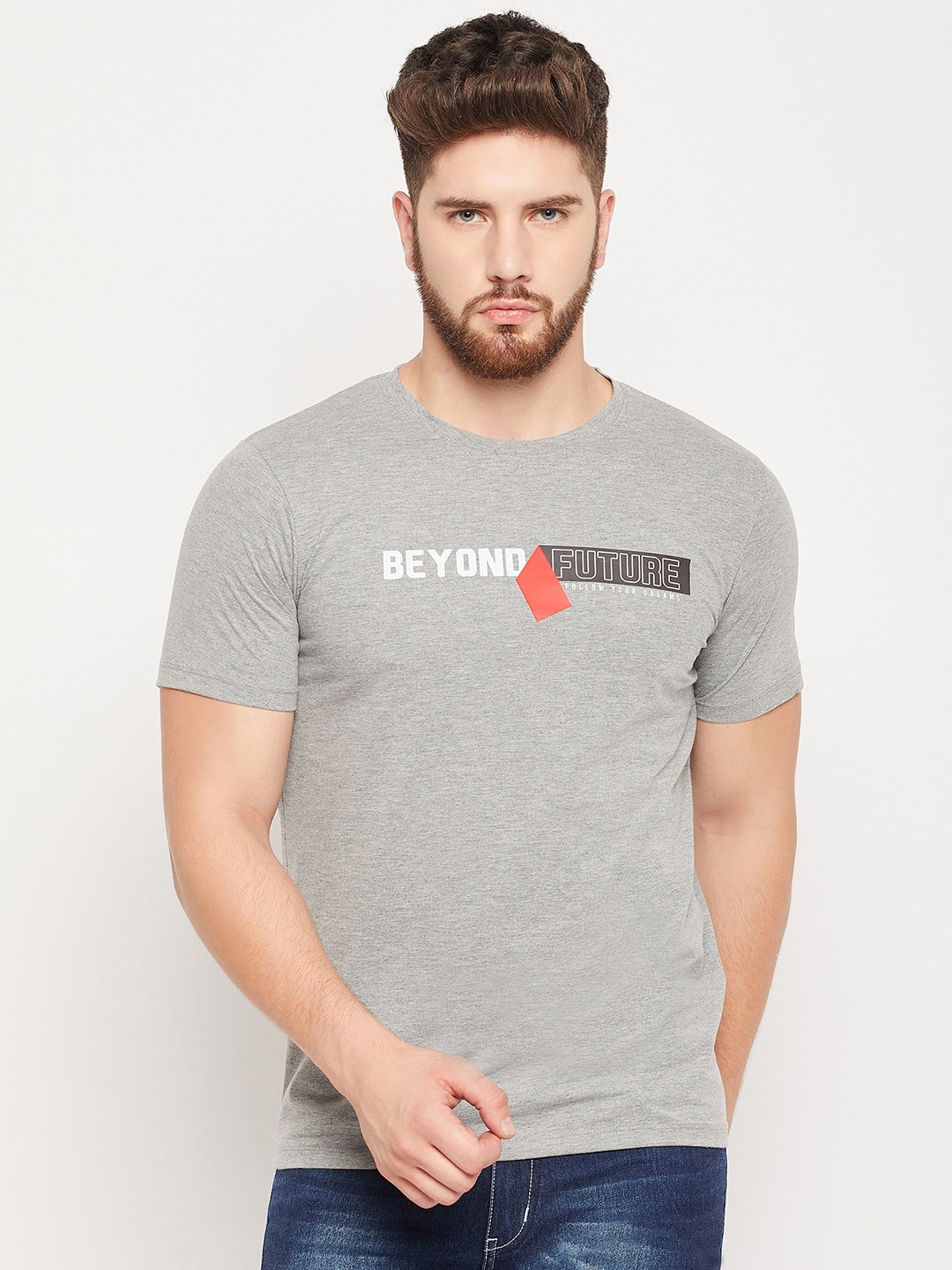 

Mast & Harbour Grey Typography Printed Pure Cotton T-shirt