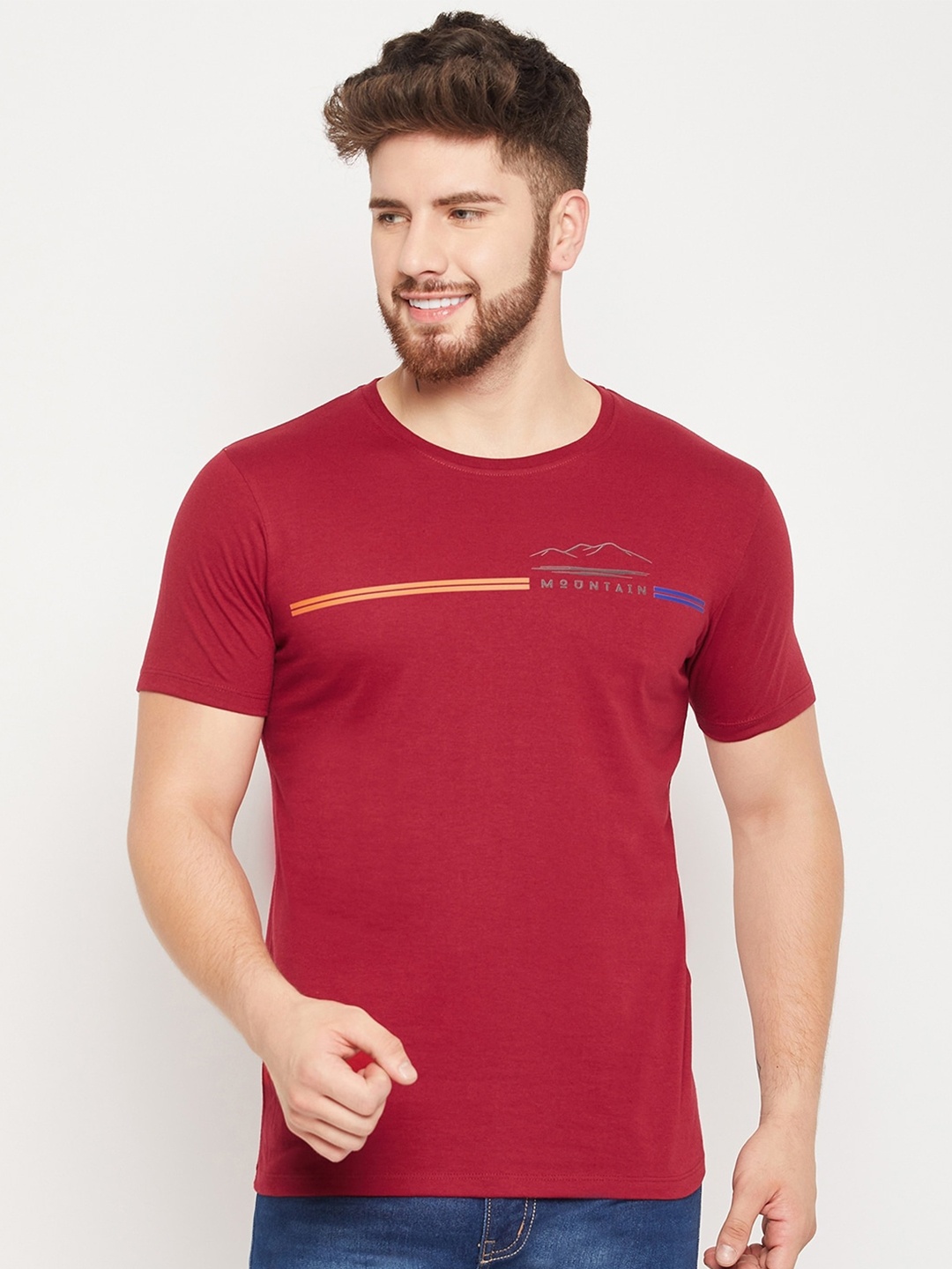 

Mast & Harbour Round Neck Pure Cotton T-shirt, Maroon