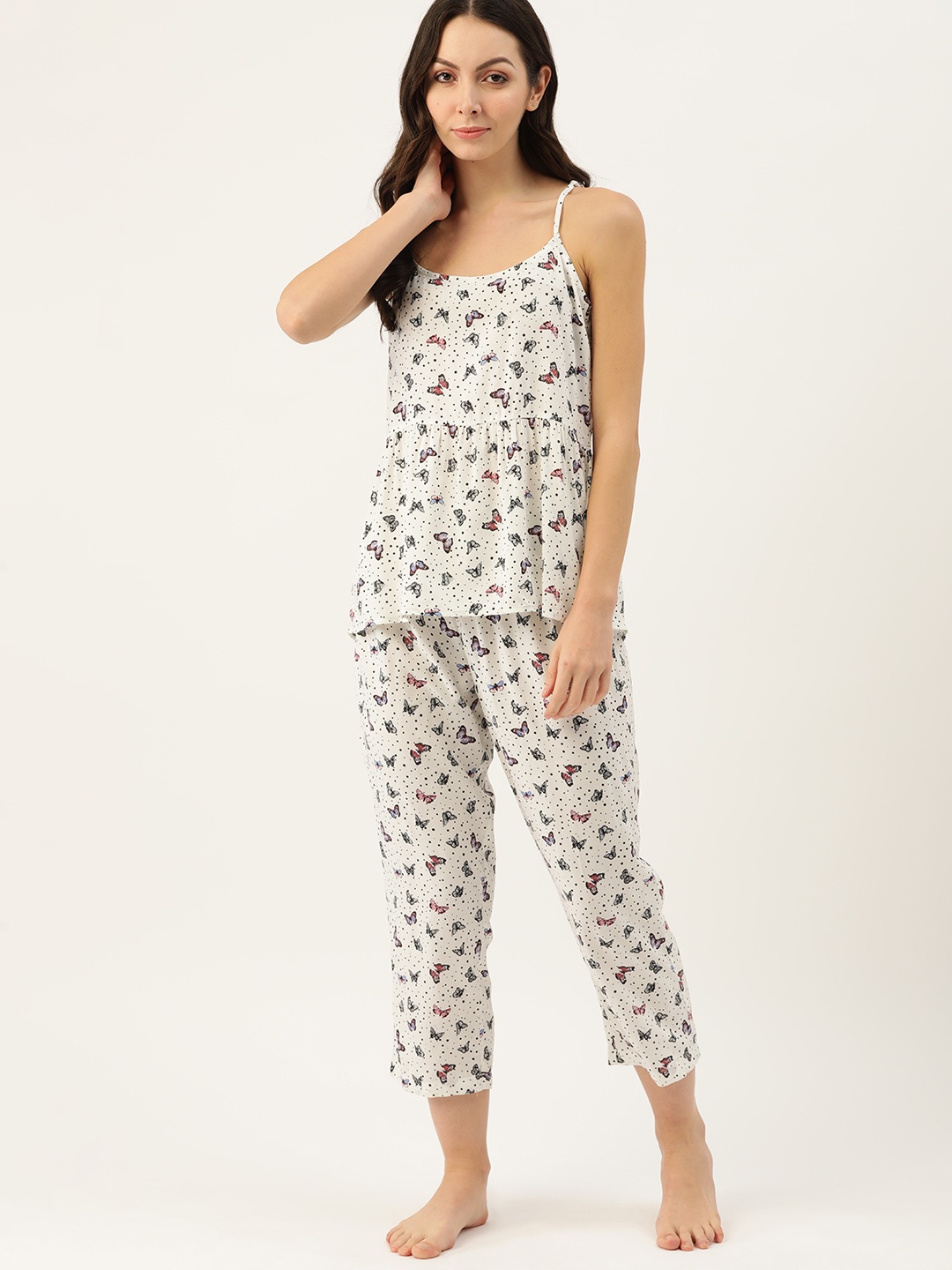 

ETC Conversational Printed Night suit, White
