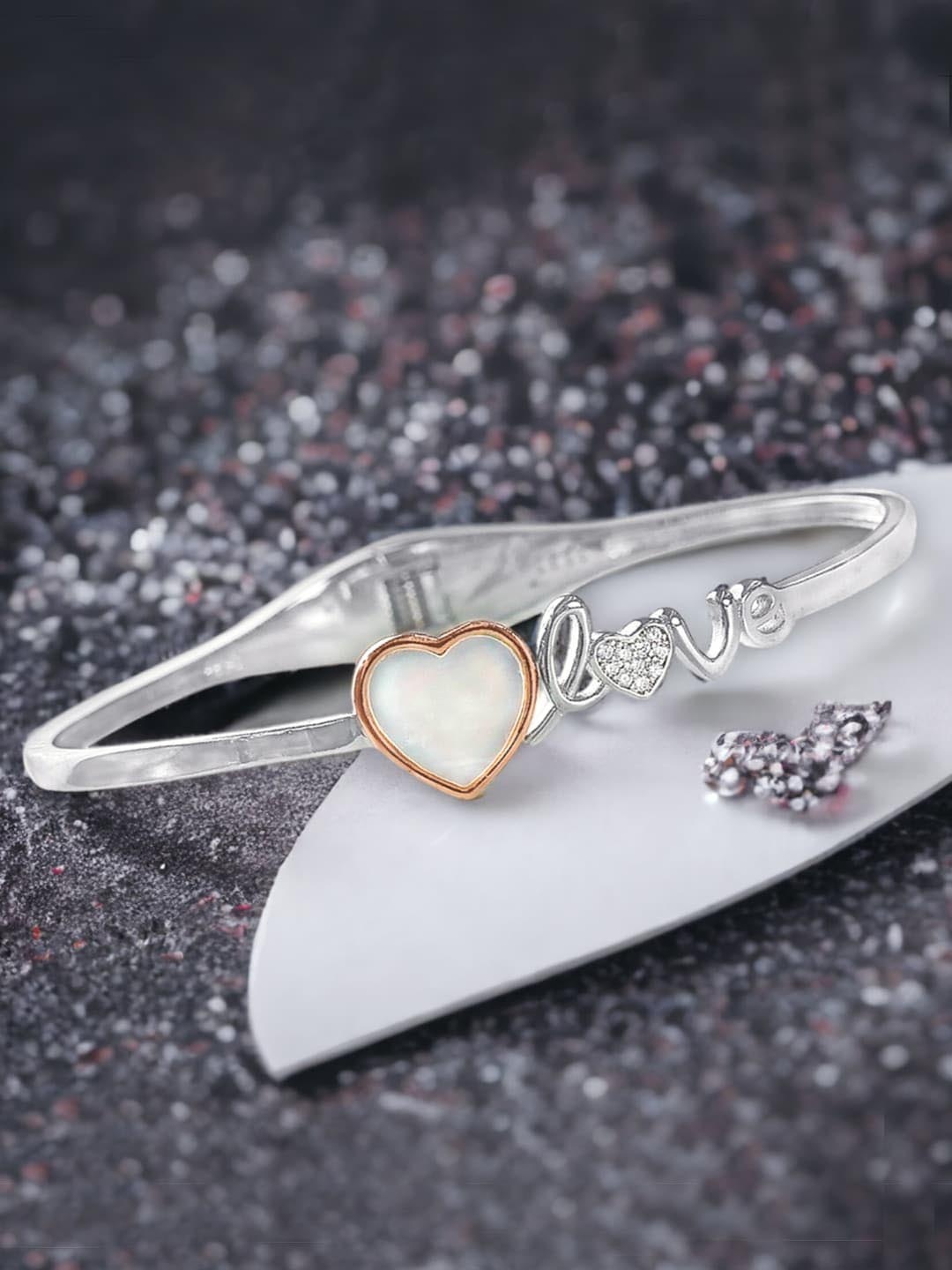 

Taraash 925 Sterling Silver Silver-Plated Love Bangle