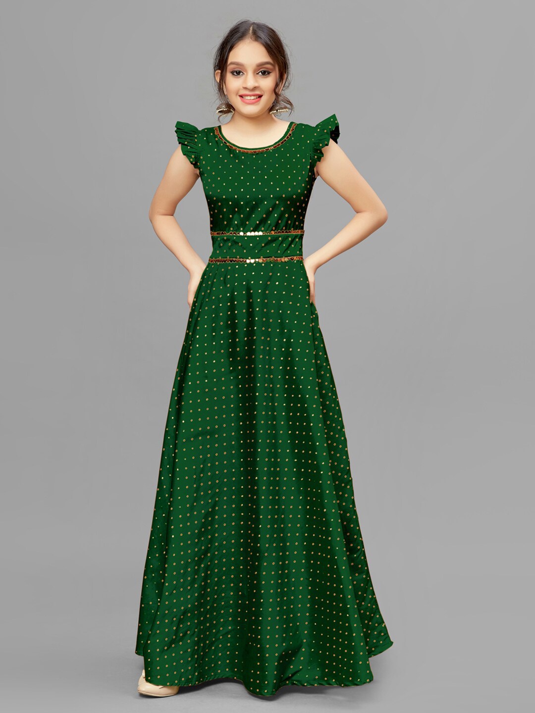 

FASHION DREAM Girls Jacquard Self Design Bling & Sparkly Fit & Flare Dress, Green