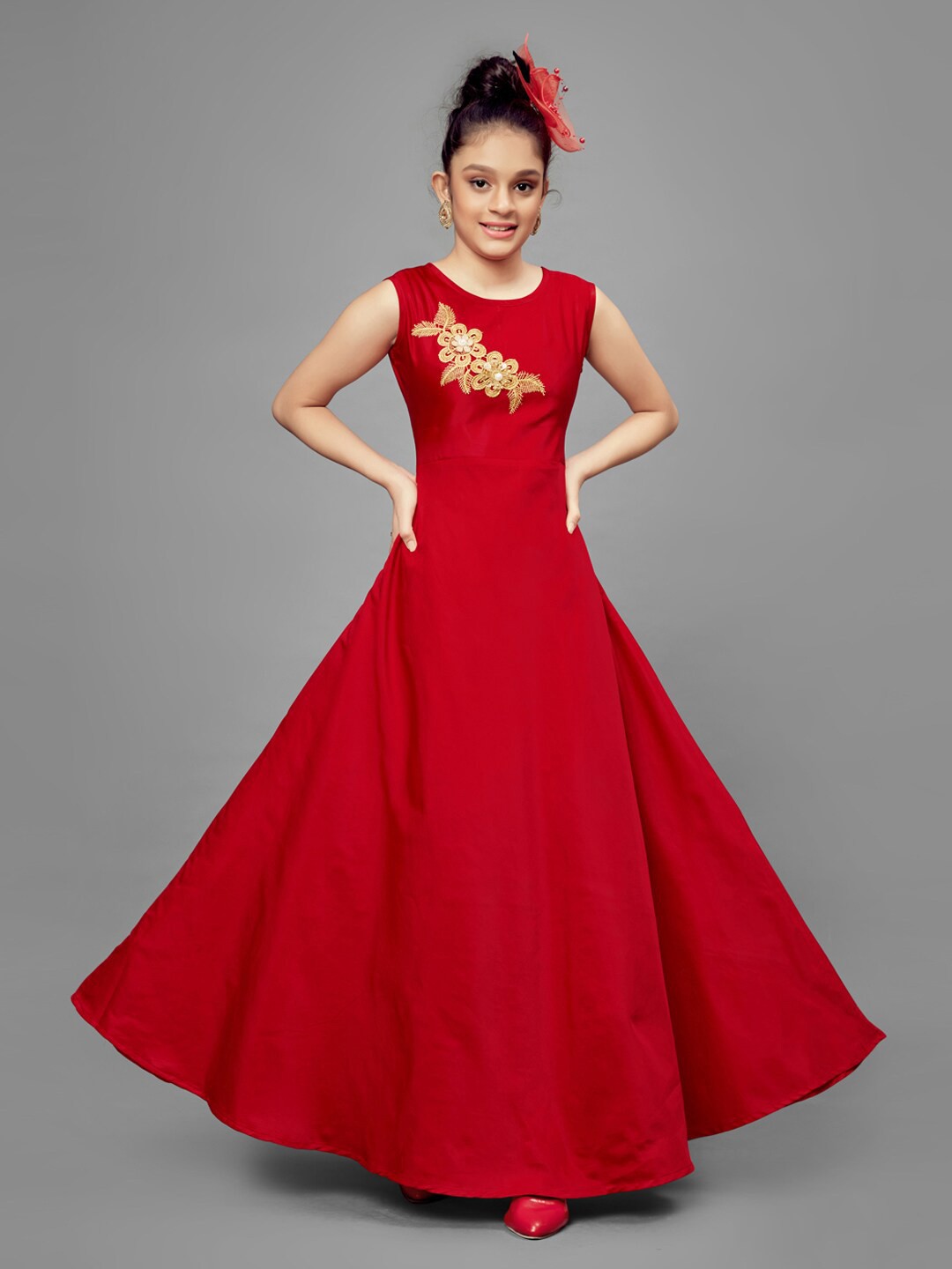 

FASHION DREAM Girls Solid Fit& Flare Maxi Party Dress, Red