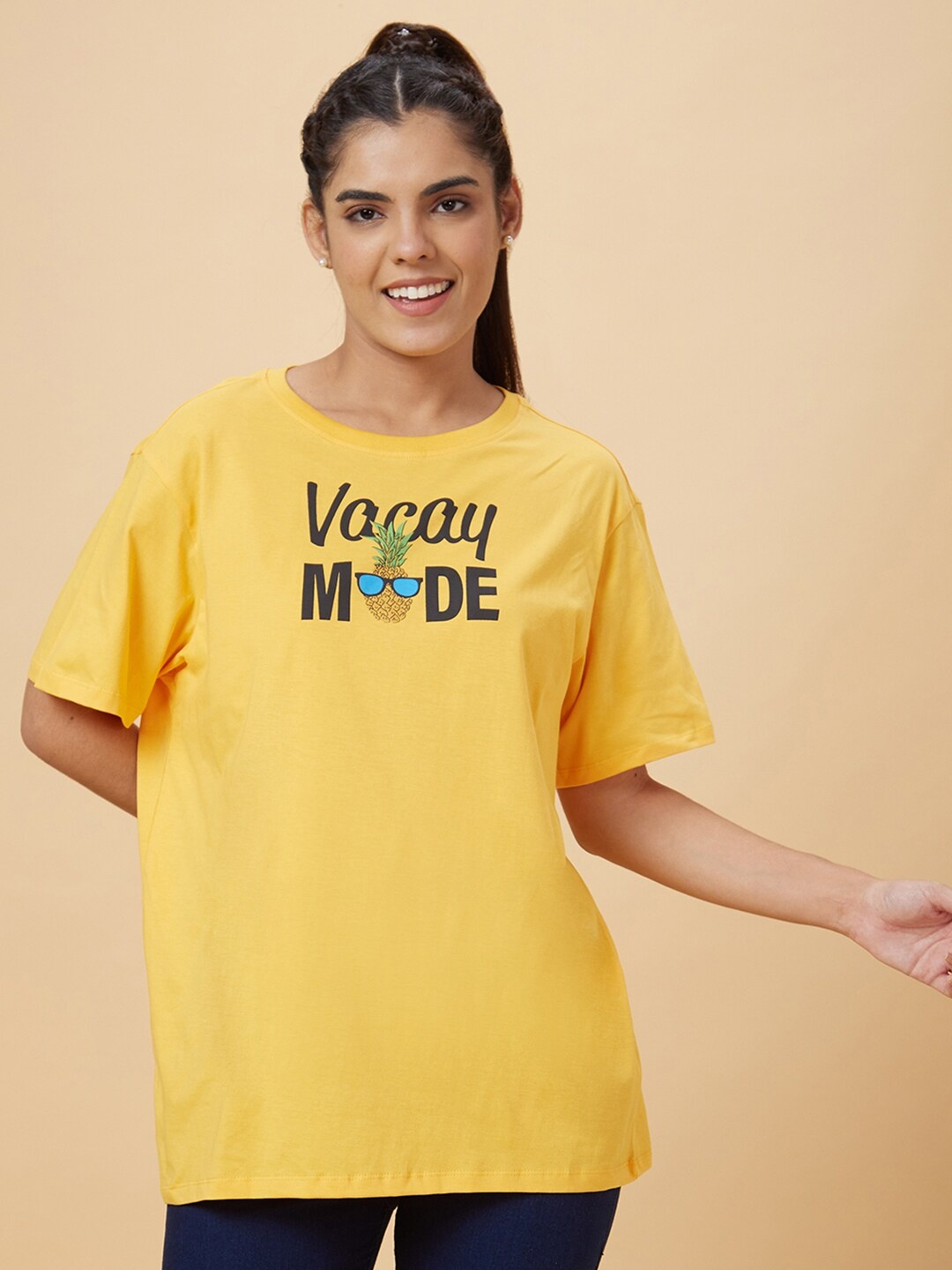 

Globus Typography Printed Pure Cotton T-shirt, Yellow