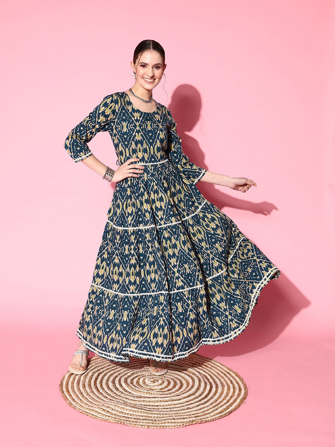 

InWeave Ethnic Motifs Print Tiered Maxi Dress, Blue