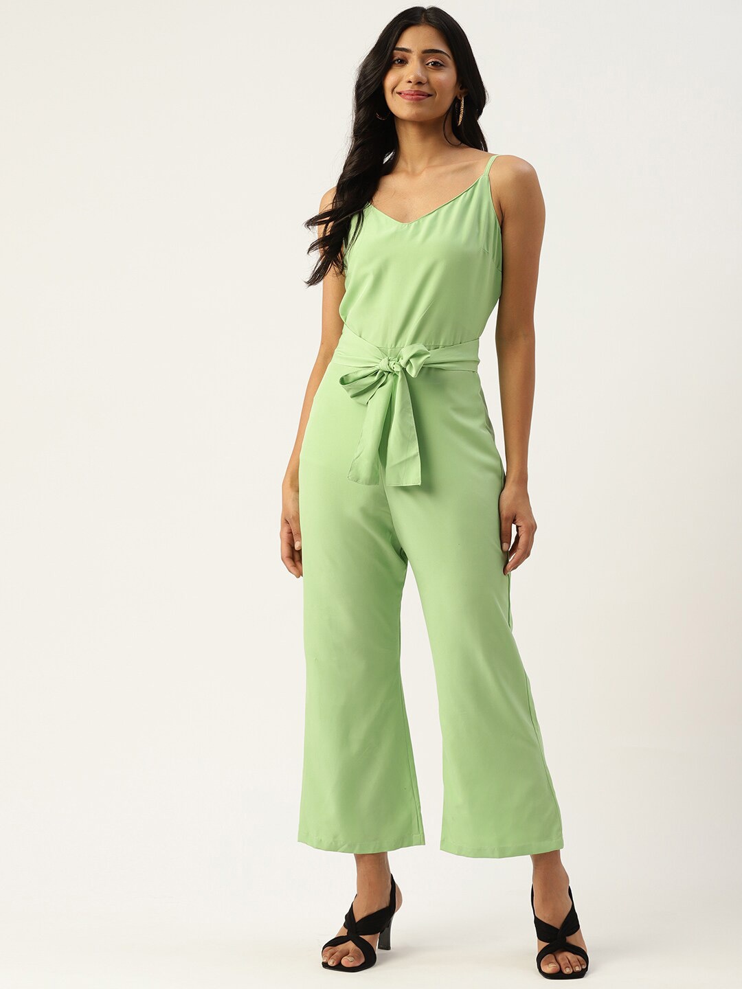 

Sleek Italia Waist Tie-Up Basic Jumpsuit, Green