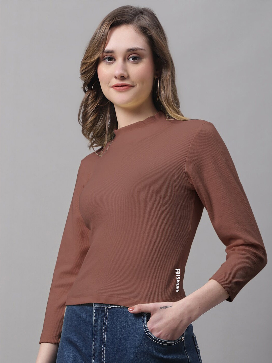 

FBAR High Neck Cotton Regular Top, Brown