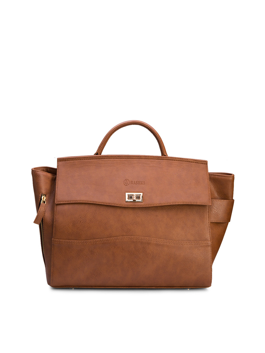 

RASHKI Textured Oversized Structured Handheld Bag, Tan