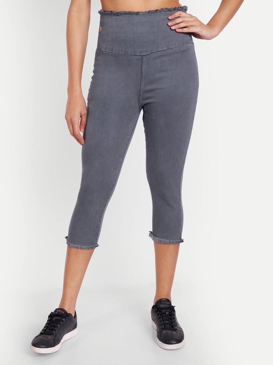 

BAESD Women High-Rise Cotton Capris, Grey