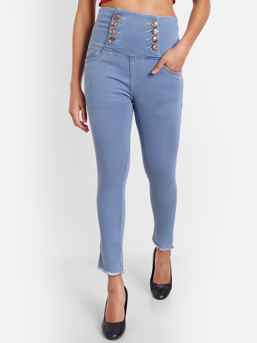 

BAESD Women Blue Jean High-Rise Cropped Cotton Jeans
