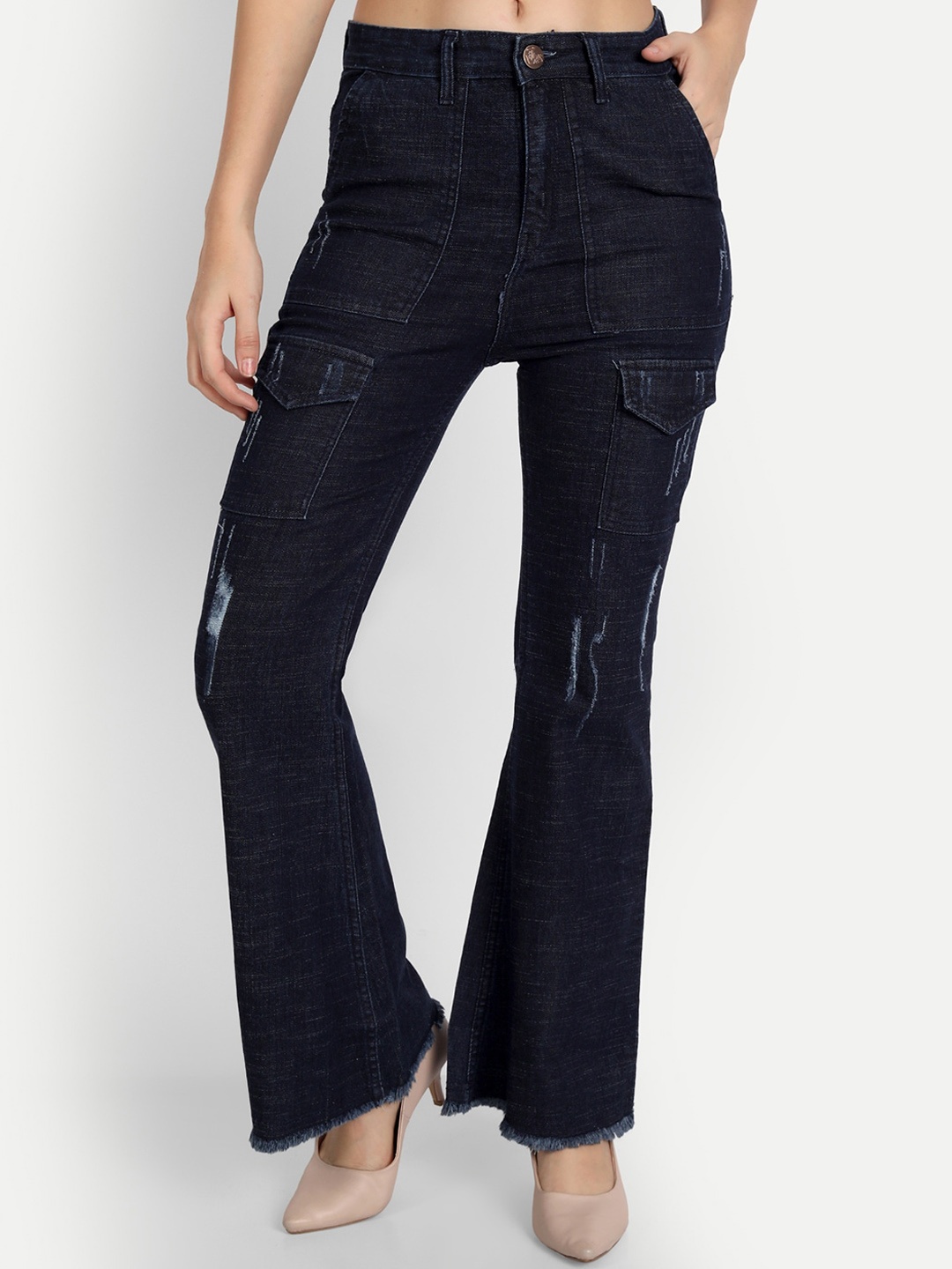 

BAESD Women Jean Bootcut Mid-Rise Mildly Distressed Cotton Jeans, Blue