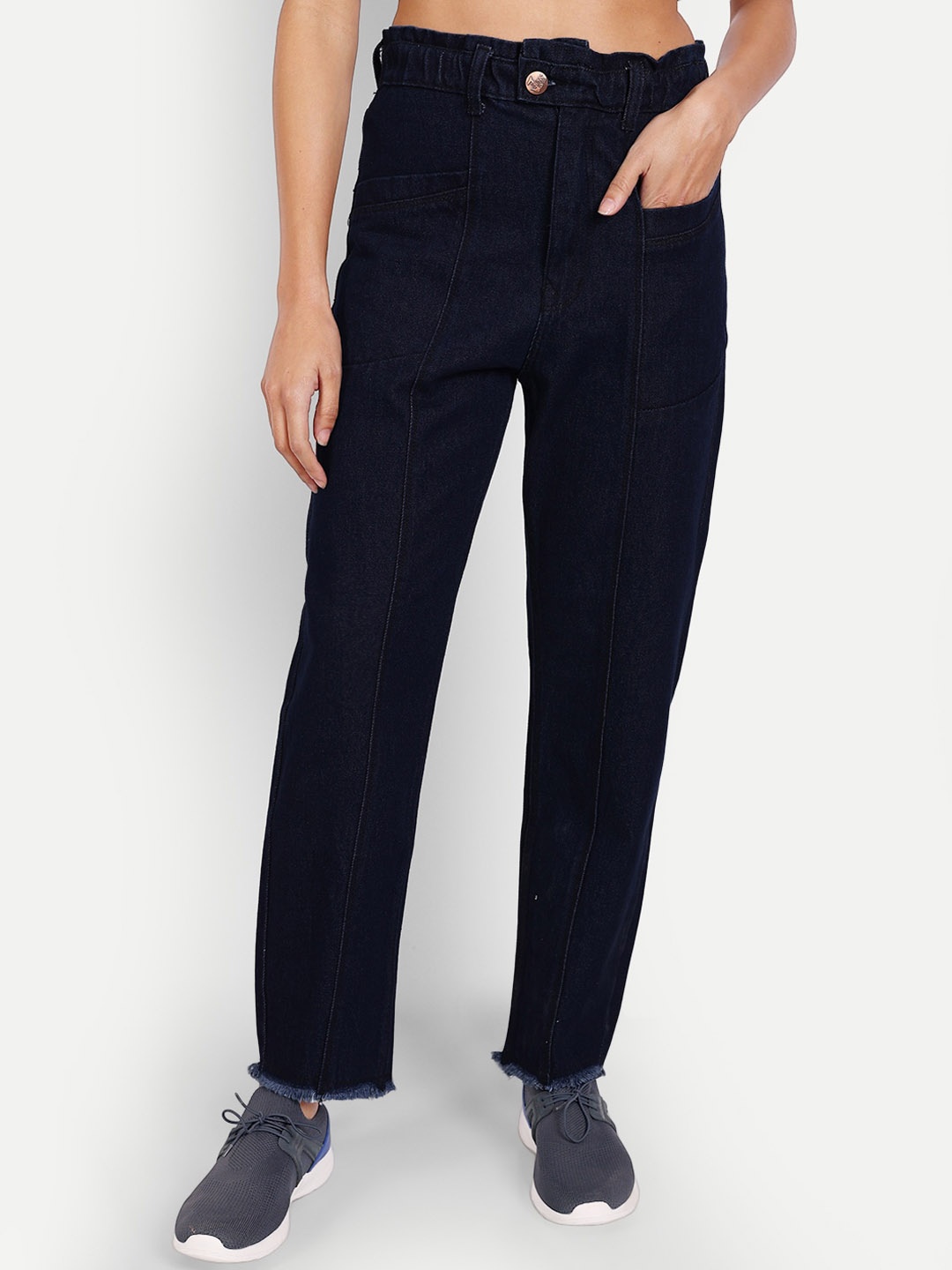 

BAESD Women Jean Straight Fit Mid-Rise Cotton Jeans, Navy blue