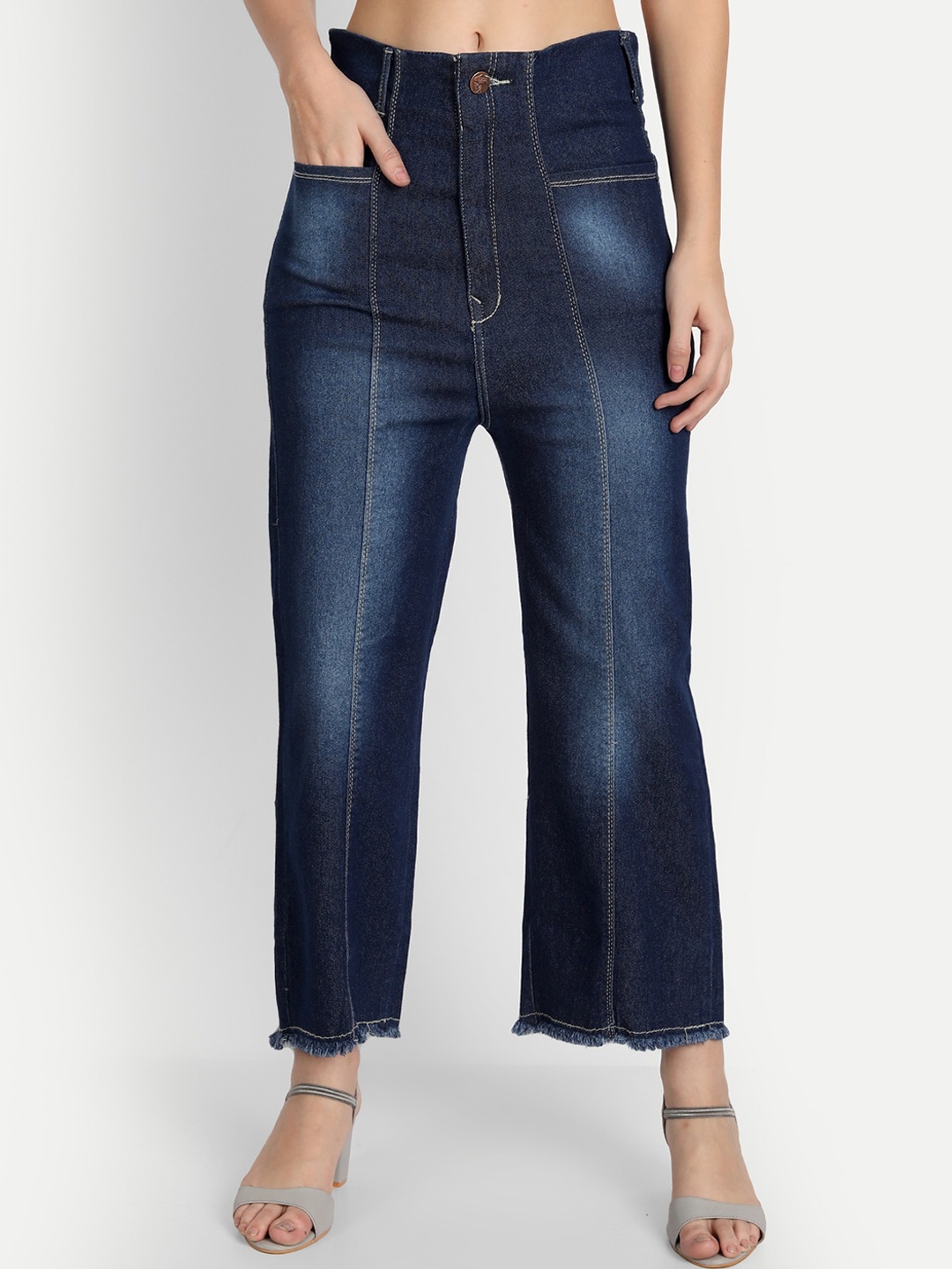 

BAESD Women Jean Relaxed Fit High-Rise Light Fade Cotton Jeans, Navy blue