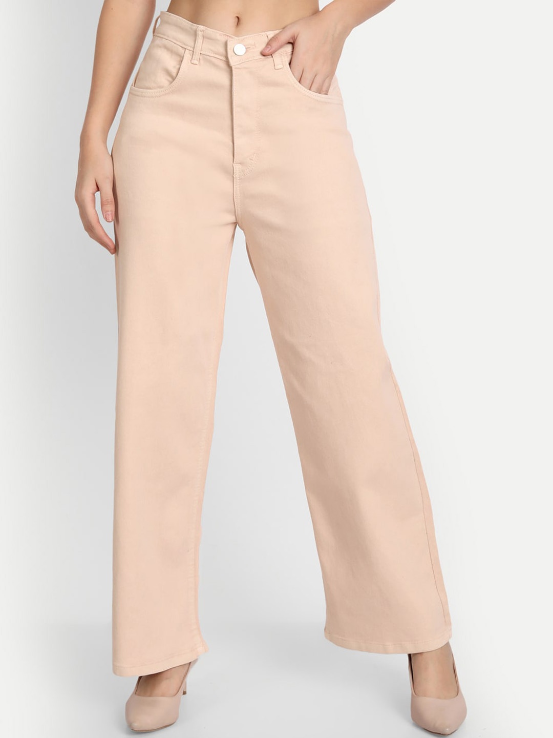 

BAESD Women Jean Relaxed Fit High-Rise Cotton Jeans, Beige