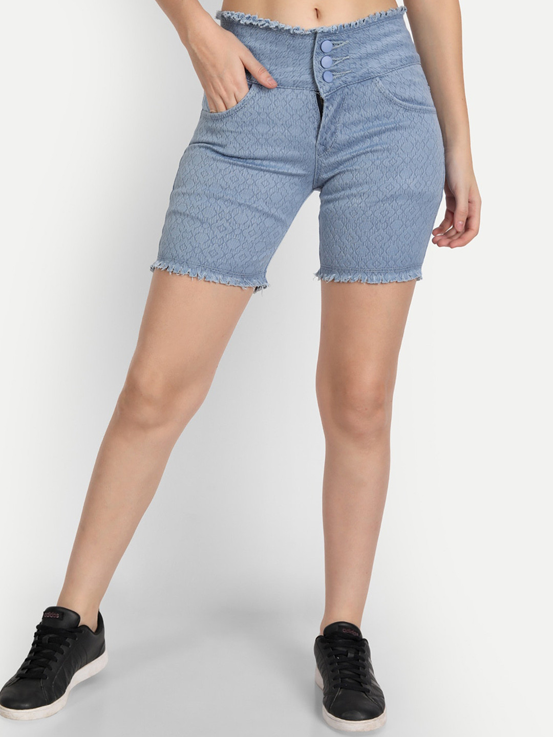 

BAESD Women Self-Design Mid-Rise Denim Shorts, Blue