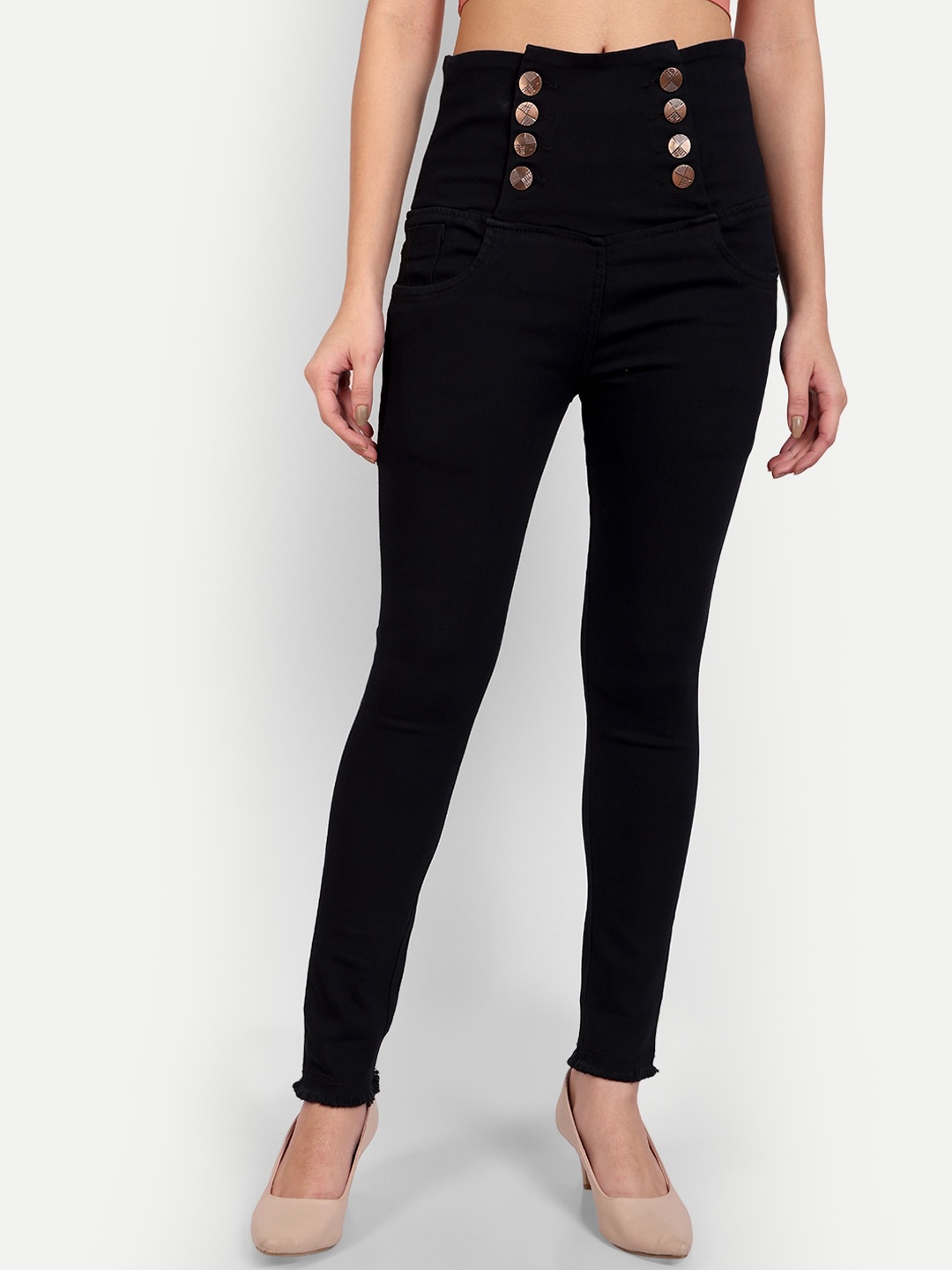 

AngelFab Women Jean Mid-Rise Stretchable Jeans, Black