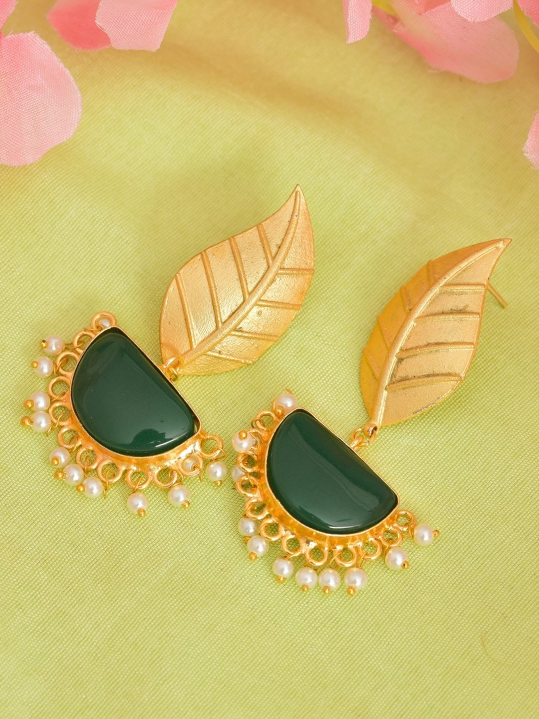 

ROHINIKA Leaf Shaped Drop Earrings, Green