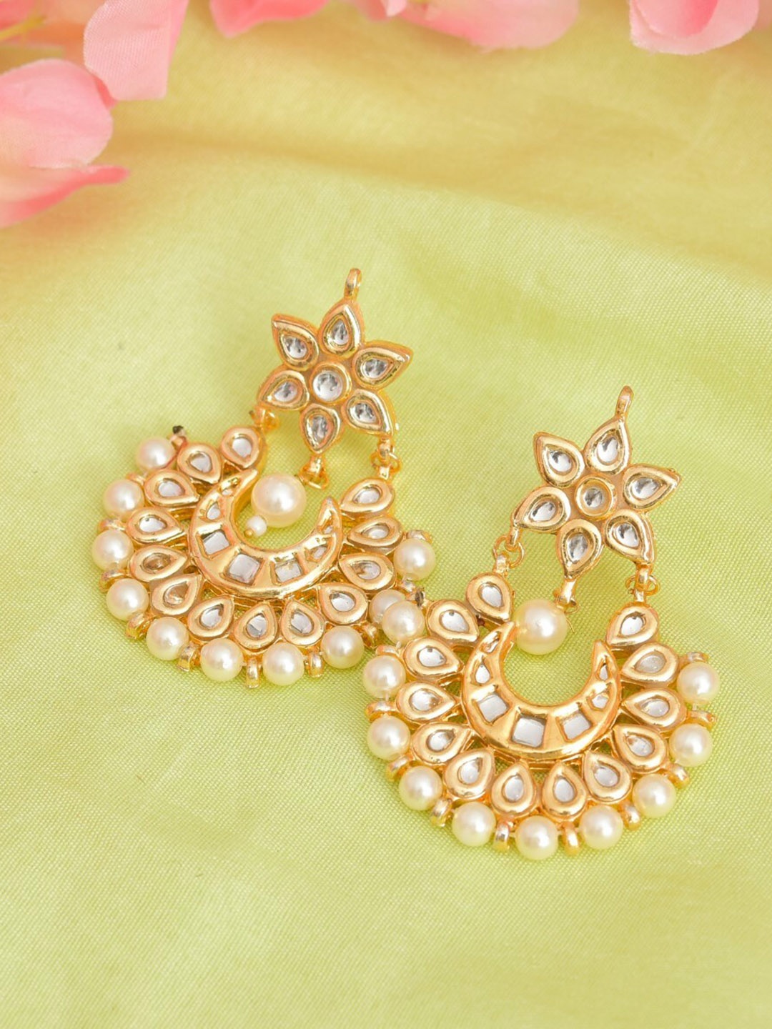 

ROHINIKA Gold-Plated Crescent Shaped Chandbalis Earrings