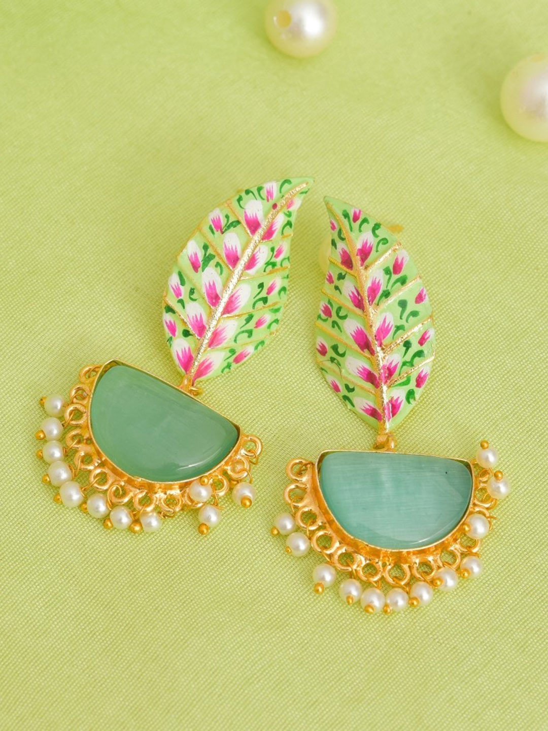 

ROHINIKA Gold-Plated Leaf Shaped Crystal Drop Earrings