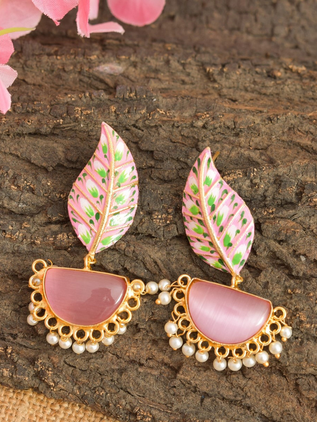 

ROHINIKA Gold-Plated Leaf Shaped Crystal Drop Earrings