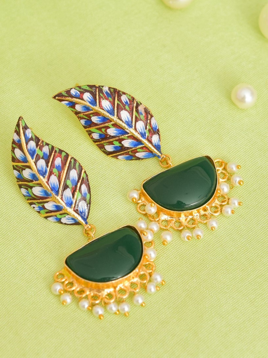 

ROHINIKA Gold-Plated Leaf Shaped Crystal Drop Earrings