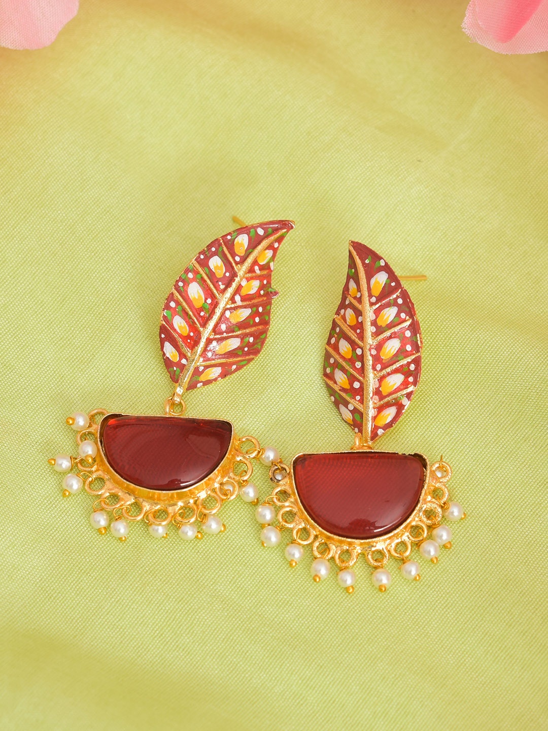 

ROHINIKA Gold-Plated Leaf Shaped Crystal Drop Earrings