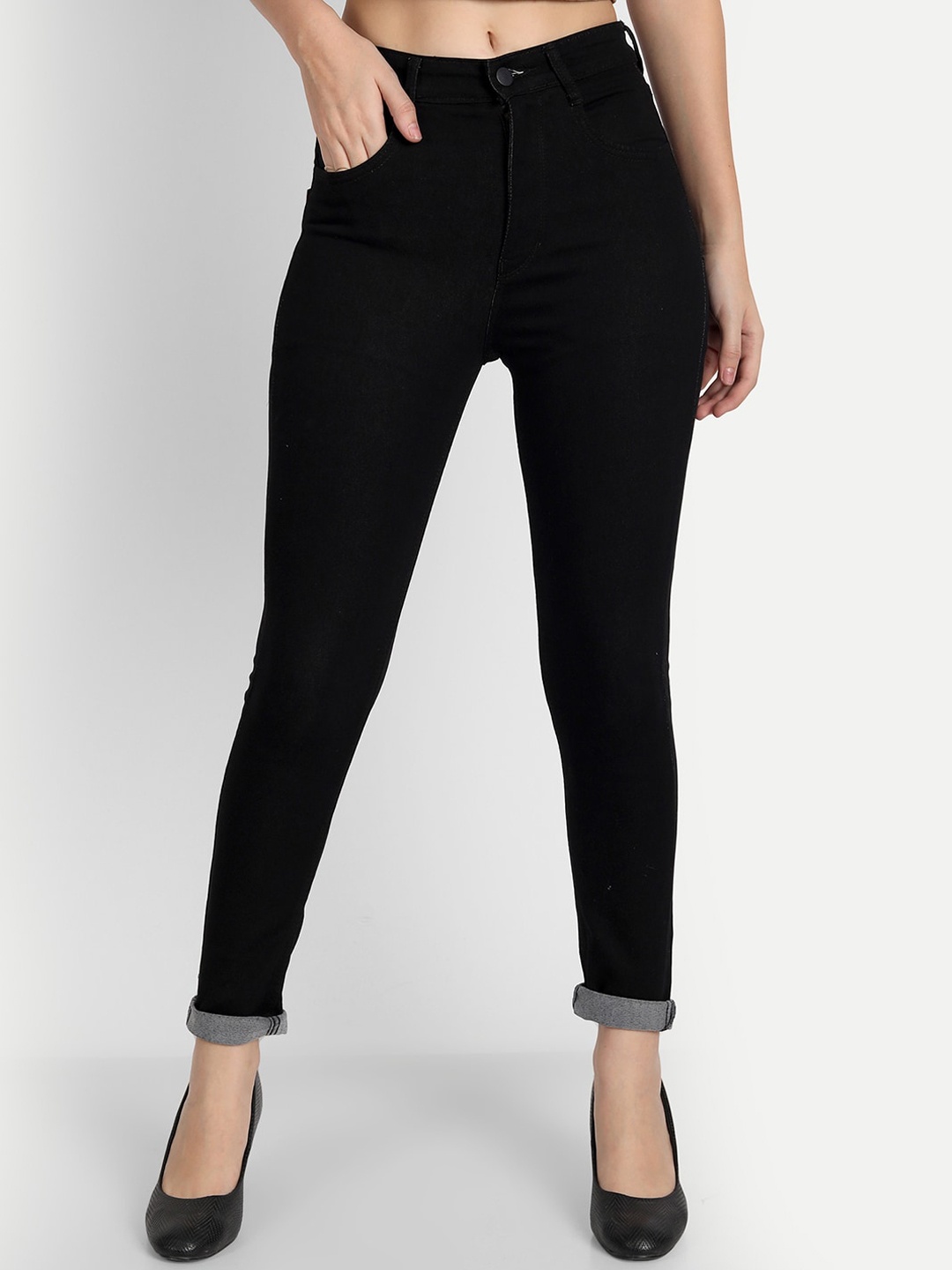 

AngelFab Women Jean Skinny Fit Stretchable Jeans, Black
