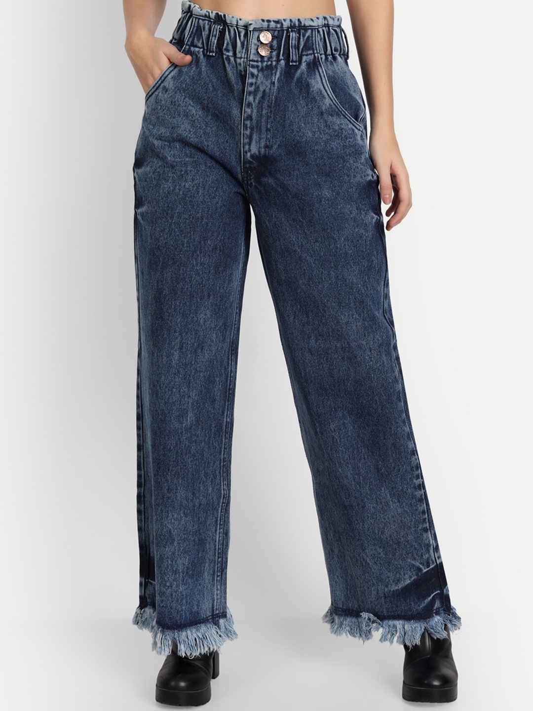 

AngelFab Women Jean Wide Leg Light Fade Jeans, Blue